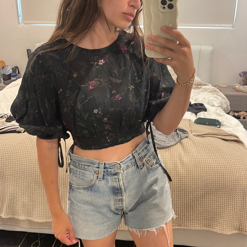 allsaints black floral blouse